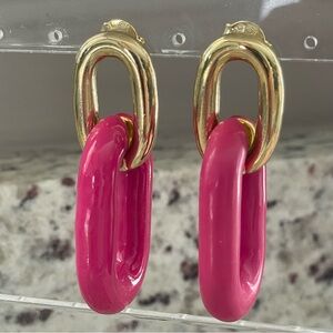 Sheila Fajl Small Shakedown Chainlink Earrings Pink and Gold